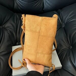 Faux‎ Suede Fringe Crossbody Bag Tan Brown Patchwork Festival Purse